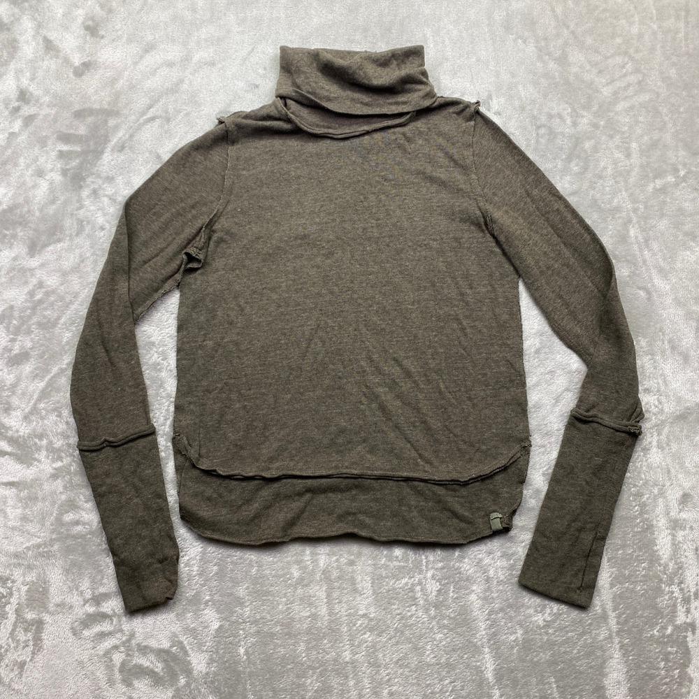 We The Free Free People Brown Turtleneck Thumbhole Thermal Top XS Boho Preppy